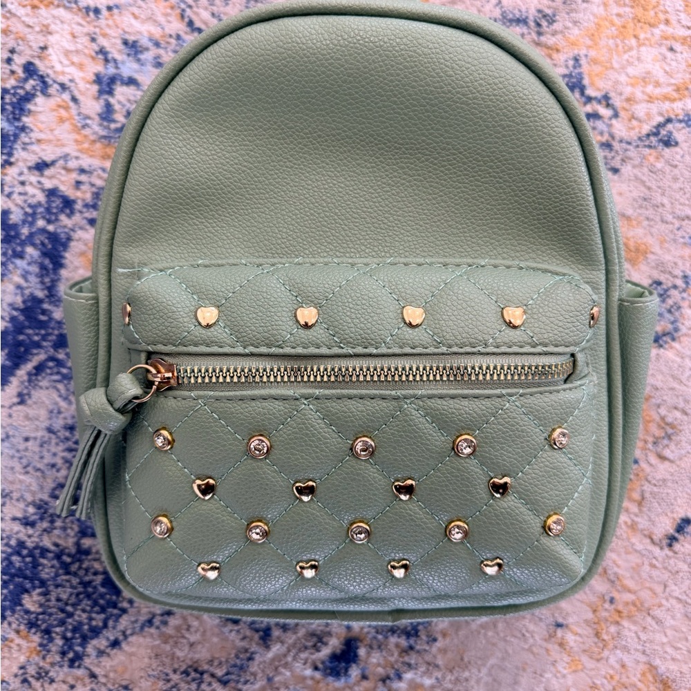 Under One Sky Mint Green Quilted Mini Backpack with Heart Studs